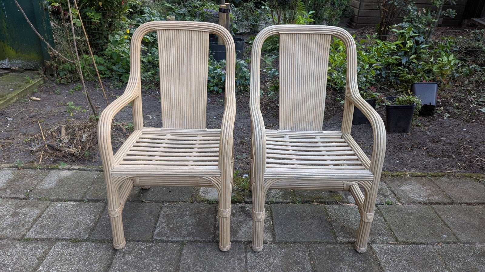 Comfortabele en stevige bamboe tuinstoelen, Tuin en Terras, Ophalen, Gebruikt, Overige materialen