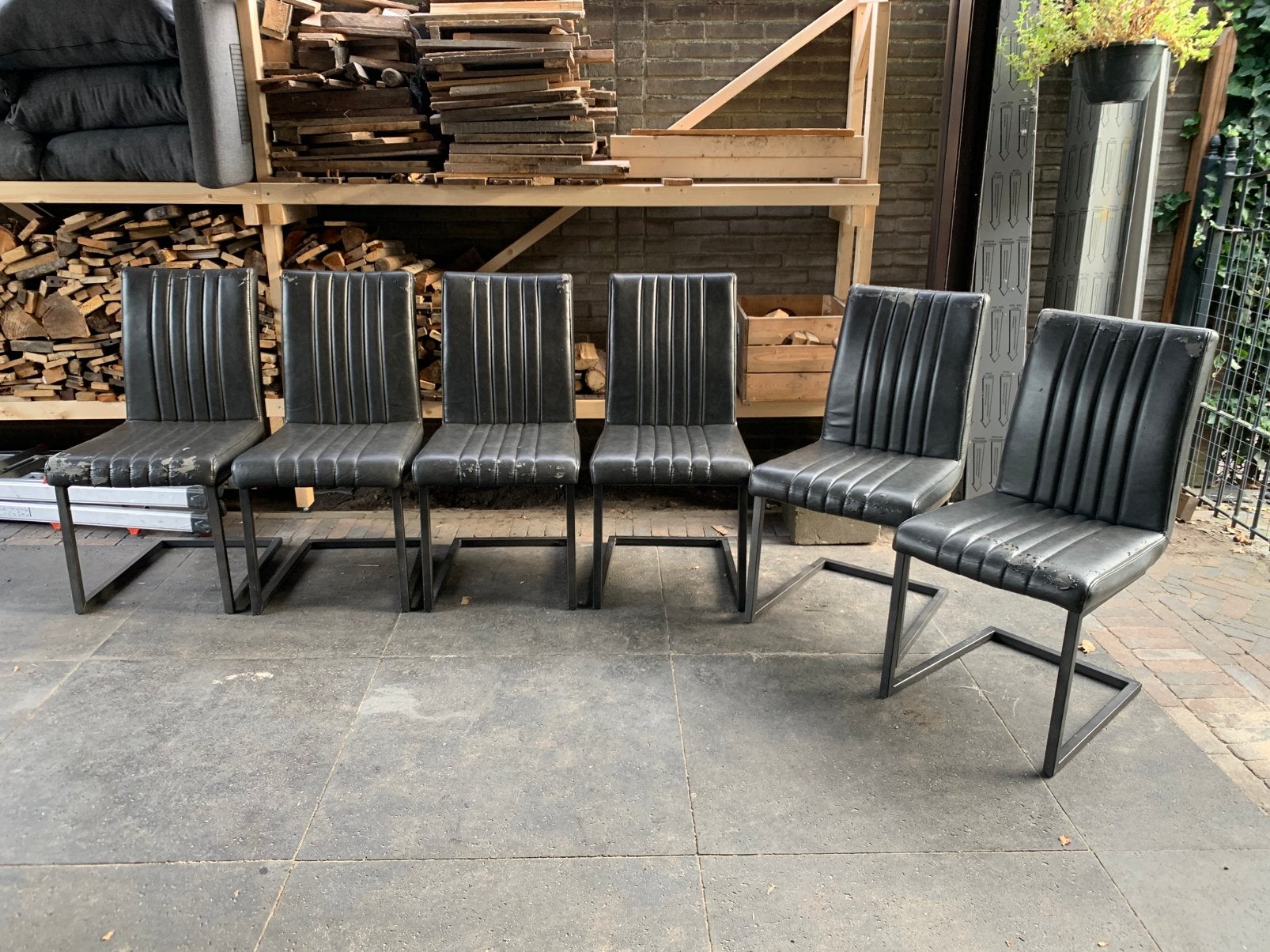 6 kunstlederen stoelen antraciet, Ophalen, Kunststof, Gebruikt, Grijs