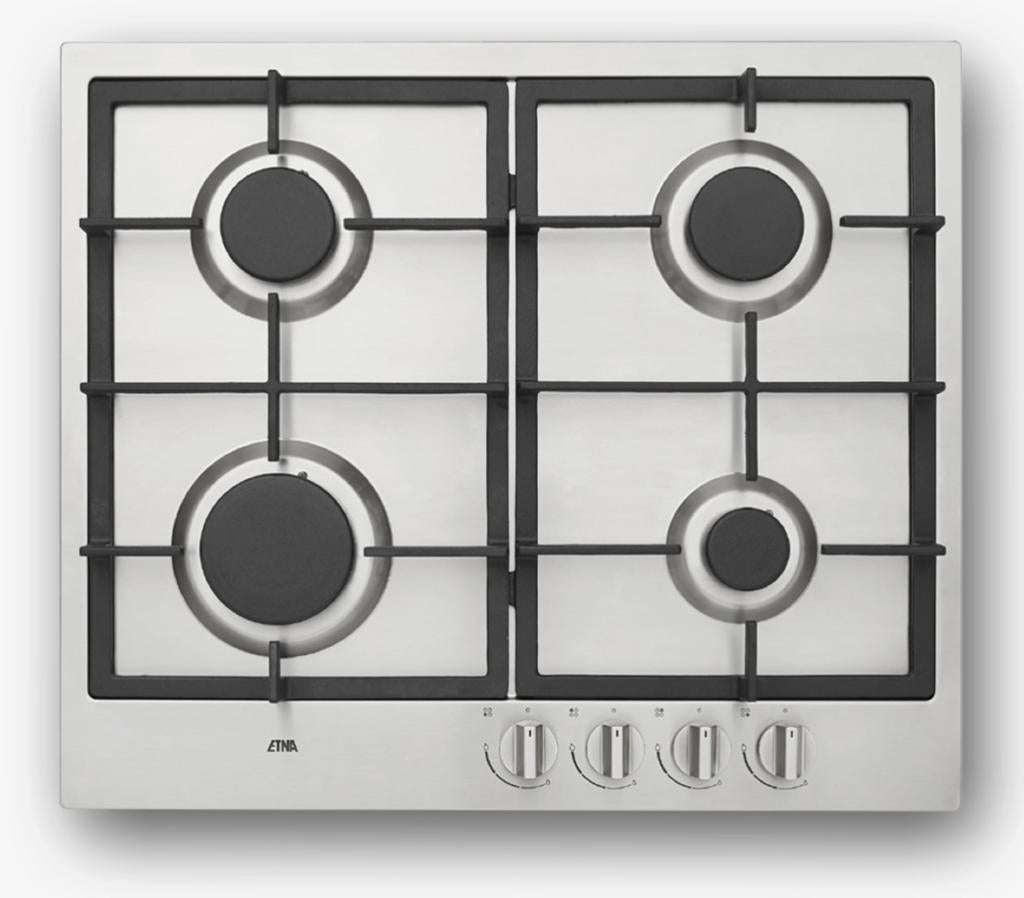 ETNA inbouw RVS gaskookplaat 4-pits KG859RVSA, Ophalen, 4 kookzones, Zo goed als nieuw, Inbouw