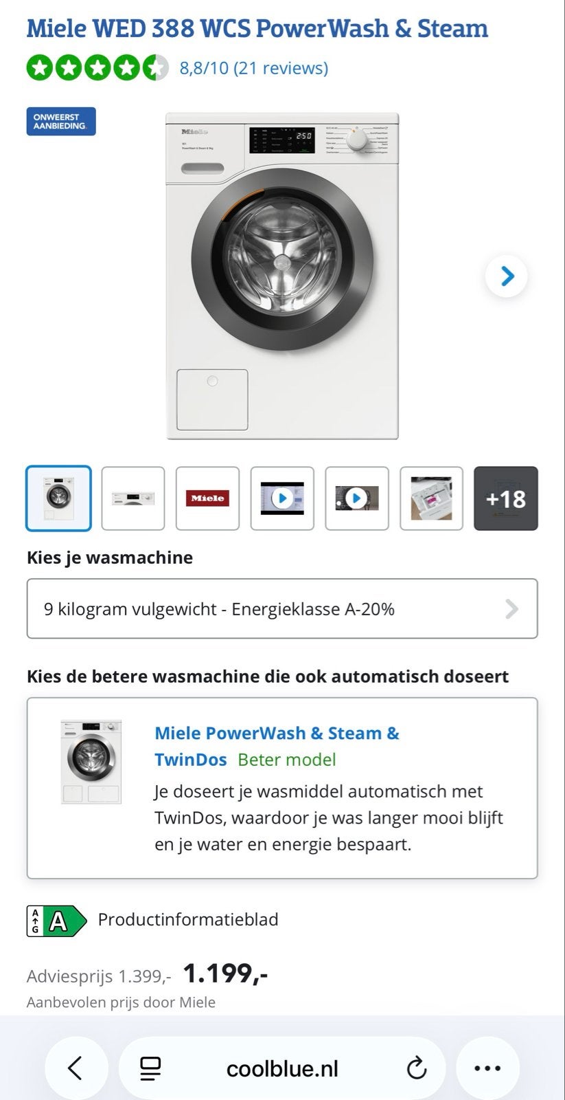 MIELE WASMACHINE €1.199 ORGINELE NIEUWPRIJS — BIED MEE!, Minder dan 85 cm, 8 tot 10 kg, Energieklasse A of zuiniger, Ophalen of Verzenden