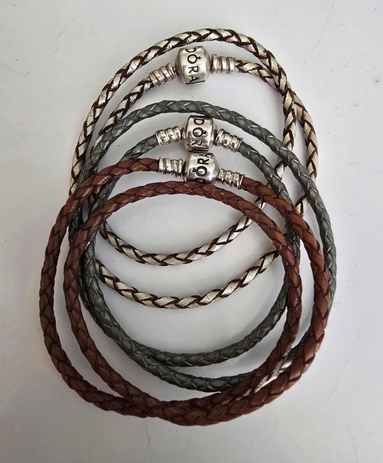 Schitterende originele dubbele leren Pandora armbanden, 18 tot 19, Ophalen of Verzenden, Zo goed als nieuw, Dame