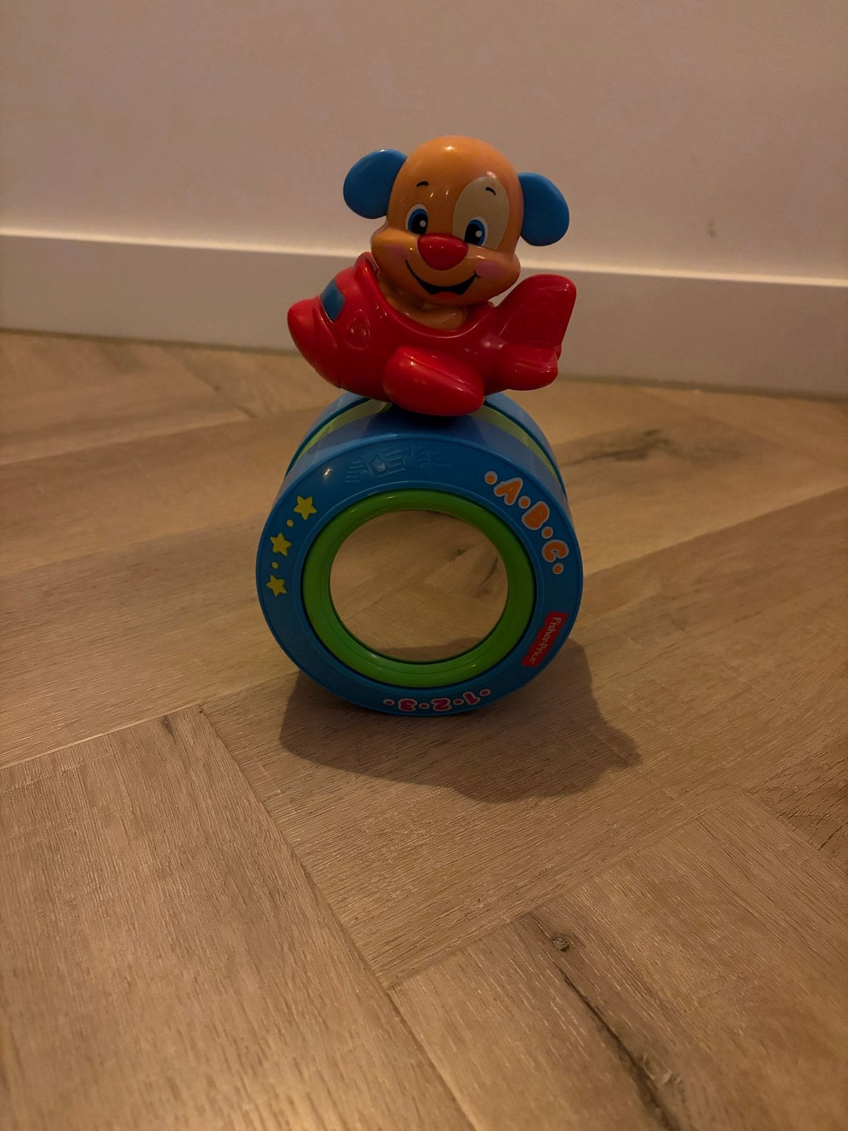 Fisher-Price Rammelaar met vliegtuigje en spiegel, Ophalen of Verzenden, Gebruikt, Rammelaar