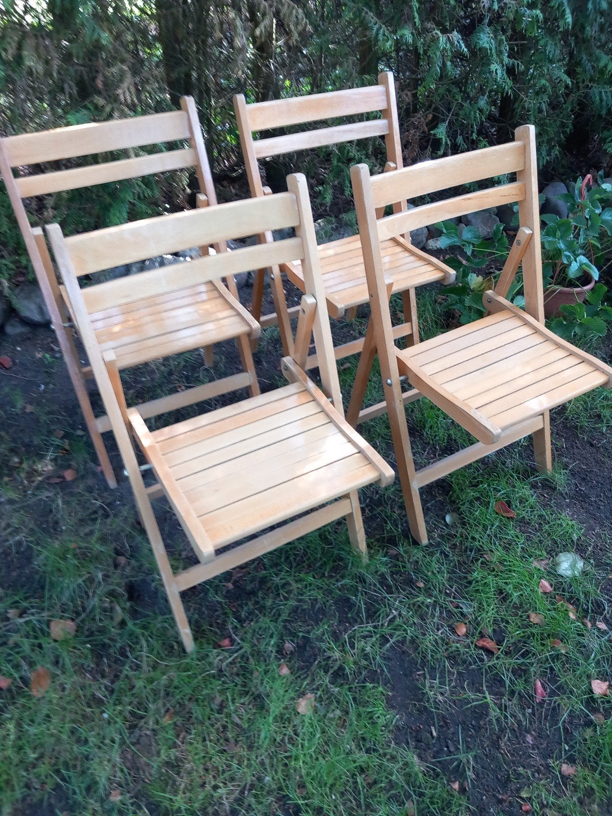 4 beukenhouten klapstoelen 70er jaren, Ophalen of Verzenden, Gebruikt