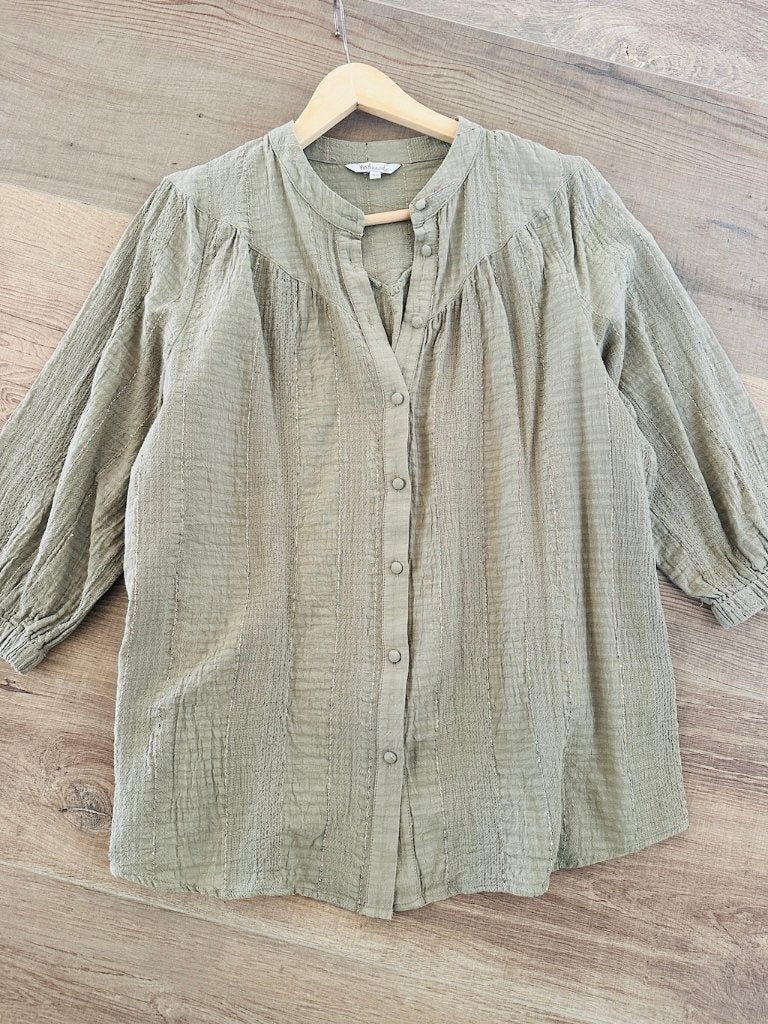 Blouse MS Mode Groen met glittertje maat 40 42 zgan, Maat 42/44 (L), Ophalen of Verzenden, Zo goed als nieuw, MS Mode