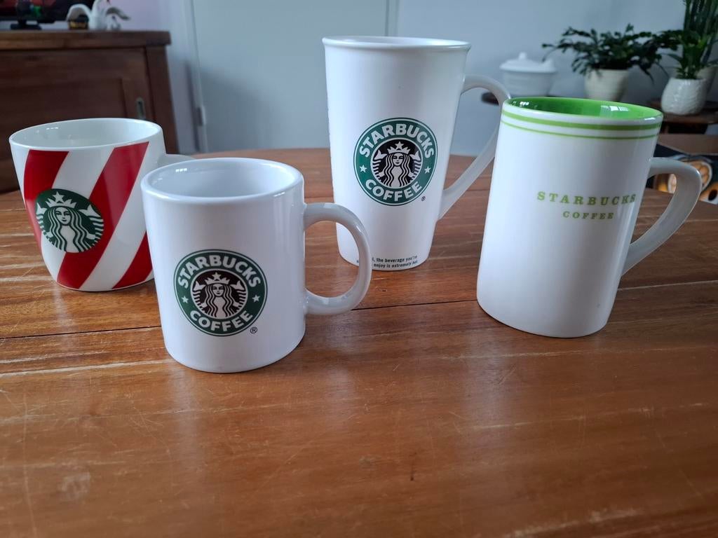 Starbucks mokken - set van 4 diverse designs, Ophalen of Verzenden, Steen/keramiek, Meerkleurig, Overige merken