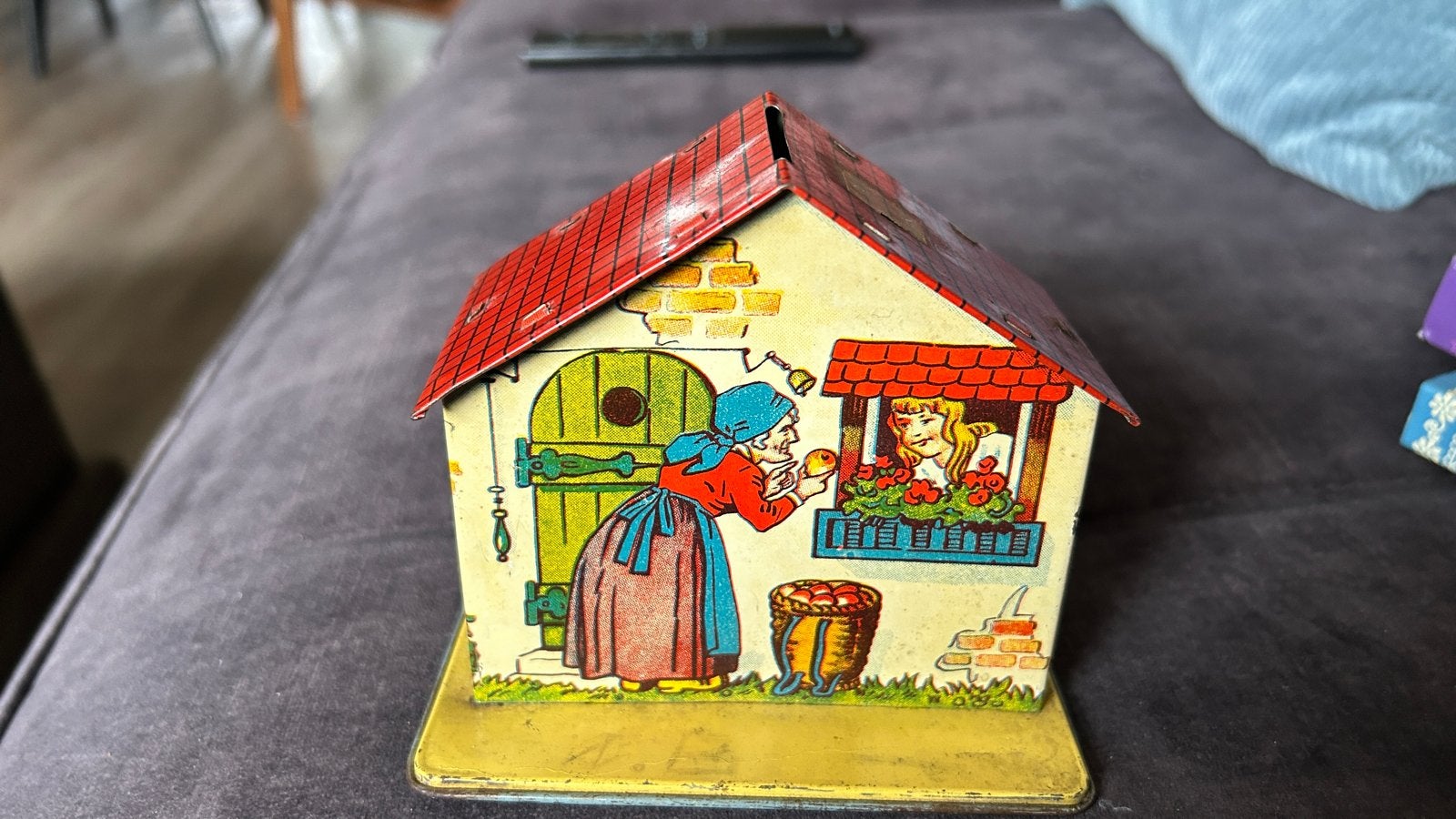 Vintage Blikken Spaarpot Huisje sneeuwwitje, Ophalen of Verzenden