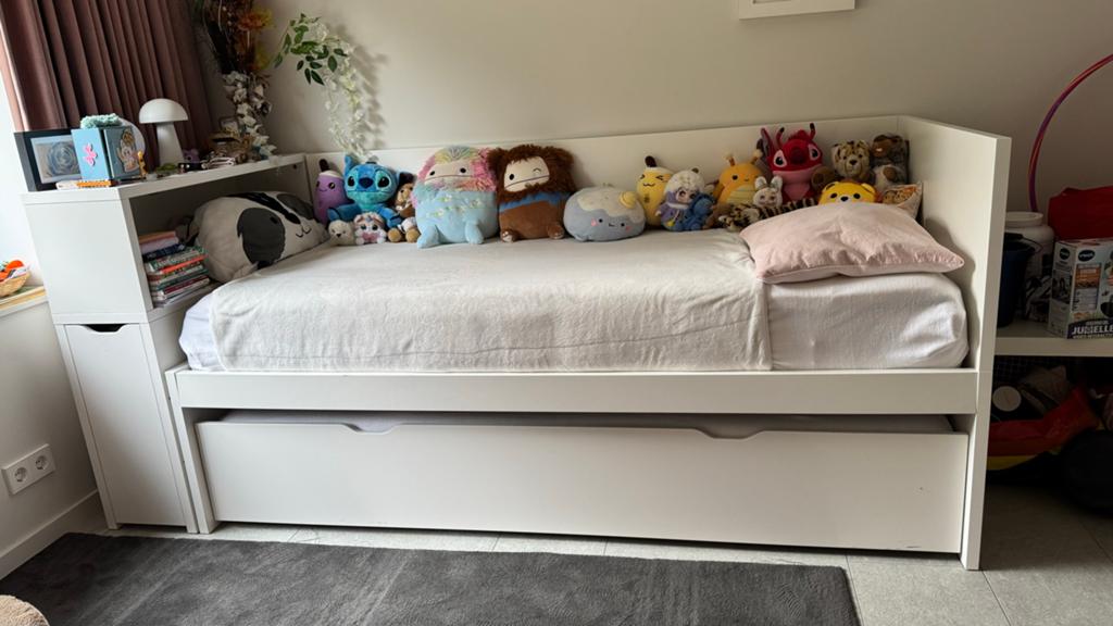 IKEA FLAXA bed uitschuifbed en opbergruimte, Ophalen, 90 cm, Wit, Tweepersoons