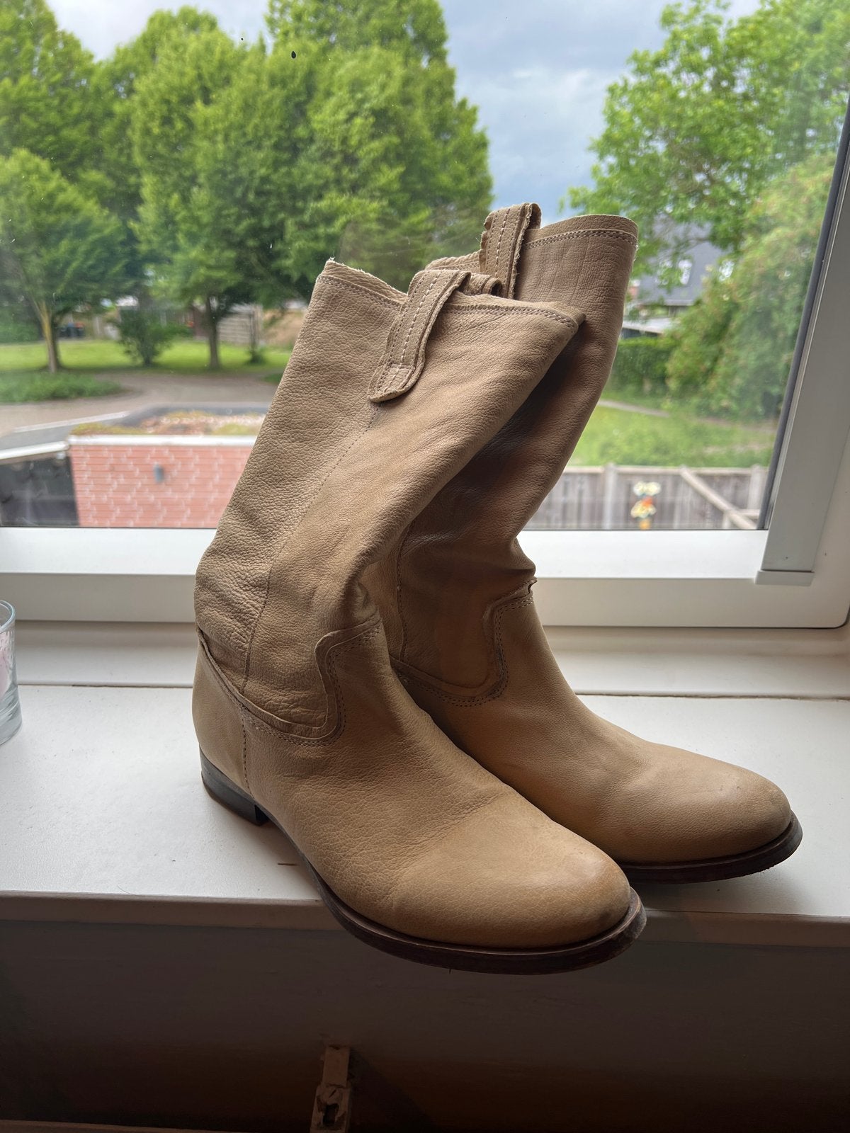 Mexx beige leren ibiza style zomerlaarzen, maat 39, Beige, Lage of Enkellaarzen, Ophalen of Verzenden, Zo goed als nieuw