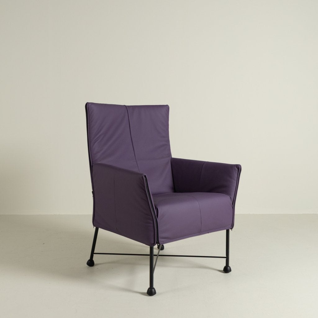 Montis Charly Fauteuil Paars Leer - Zwart (Op Doppen), Niet ingevuld, Zo goed als nieuw, Niet ingevuld, Niet ingevuld