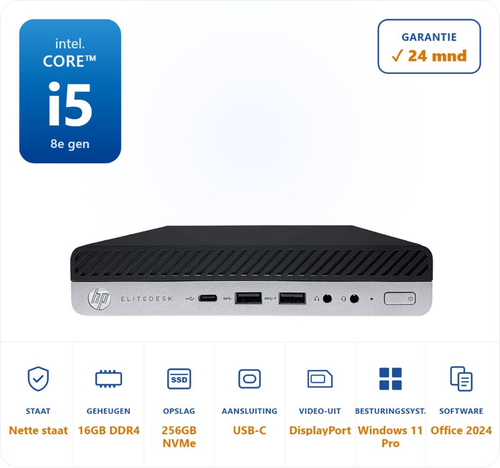 HP Elitedesk 800 G4 i5-8500 4.1GHz 16GB DDR4 256GB SSD, Computers en Software, 256 GB, HP, ., Refurbished