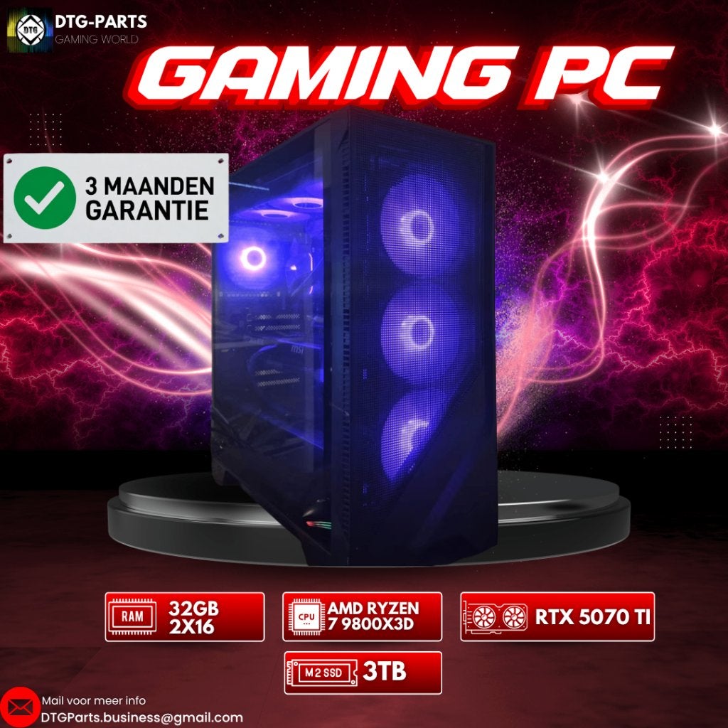 Gaming PC // RTX 5070 ti & AMD 7 9800X3D, Computers en Software, Desktop Pc's, 7604 HM, 32 GB, DTGParts.Business@gmail.com, Zelf gebouwde pc