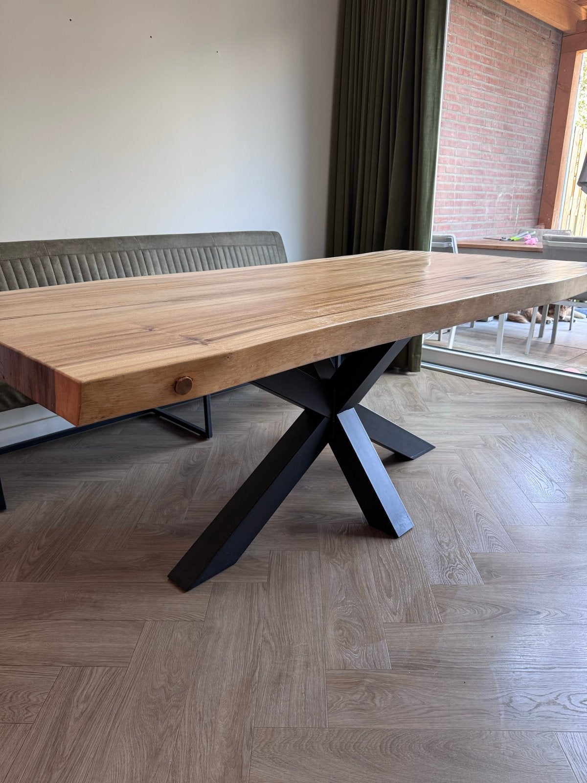 Suar houten tafelblad 220 x 100 cm - licht beschadigd, Ophalen, Gebruikt, 100 tot 150 cm, 200 cm of meer