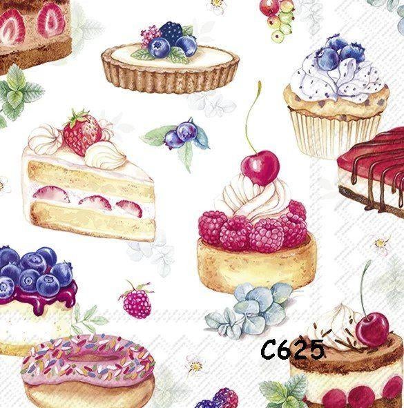 Servetten decoupage/bullet journal * taartjes C625, Verzenden, Nieuw