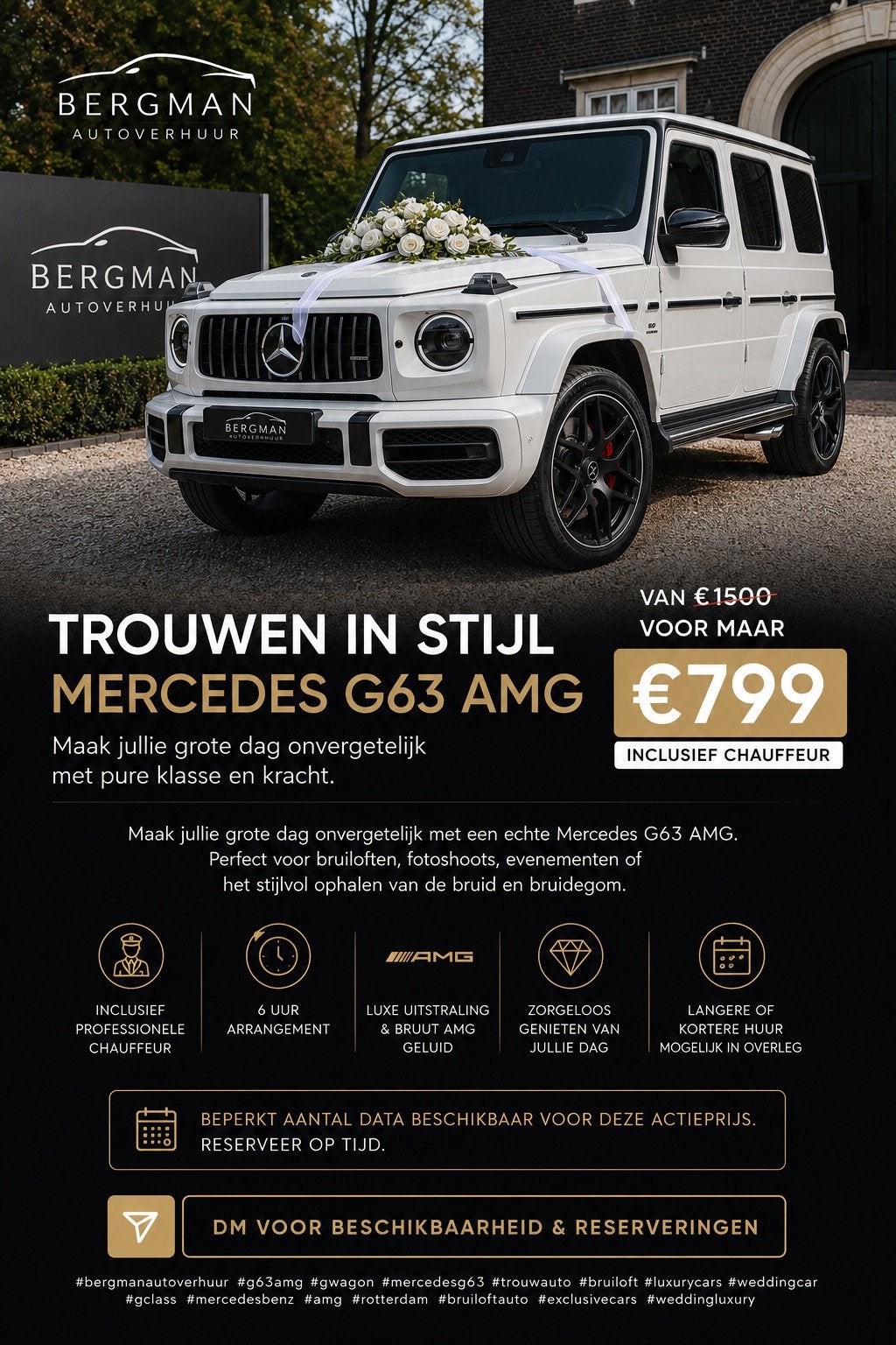Mercedes G63 AMG te huur | trouwauto huren | G63 G klasse, Diensten en Vakmensen, Verhuur | Auto en Motor, Trouwauto