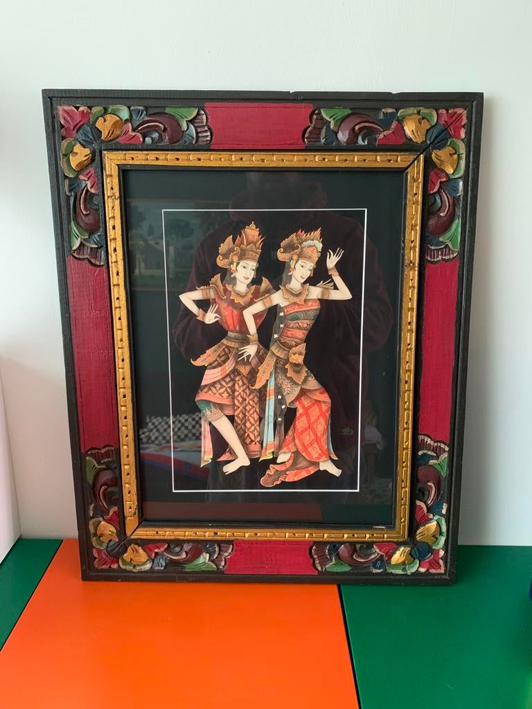 Origineel Balinees schilderij in unieke lijst, Ophalen of Verzenden