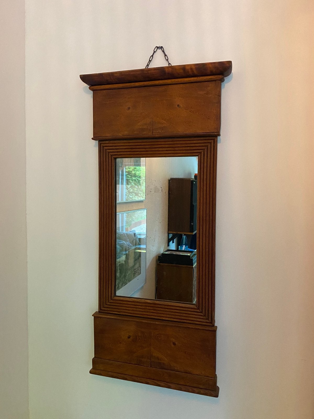 Oude houten spiegel, Antiek en Kunst, Ophalen, Rechthoekig