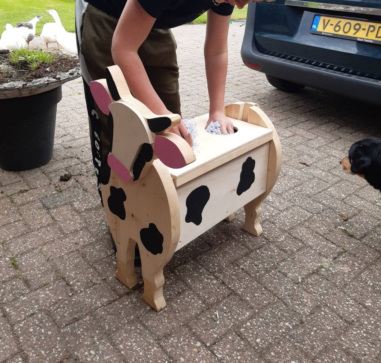 Unieke houten grabbelton in koe-design, Ophalen, Handgemaakt, Overige typen, Dieren