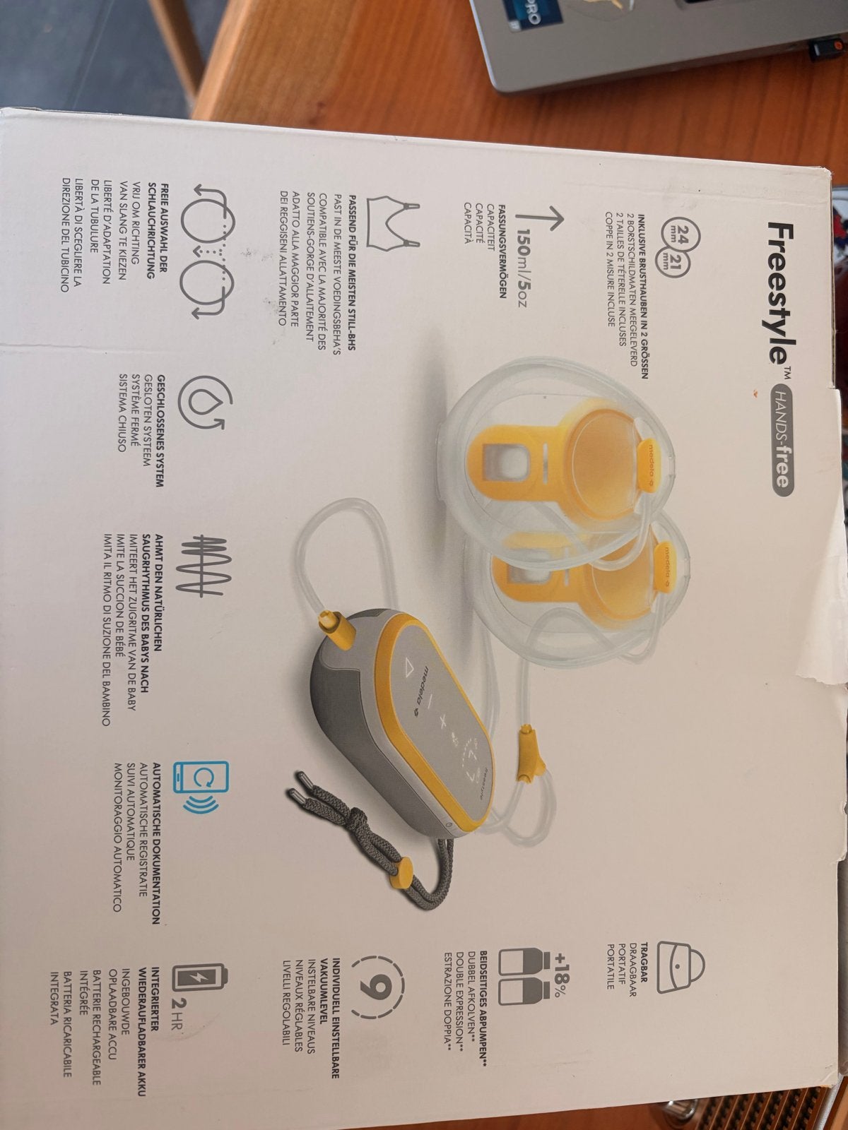 Medela Freestyle Hands-free Borstkolf - gebruikt in doos, Ophalen of Verzenden, Zo goed als nieuw