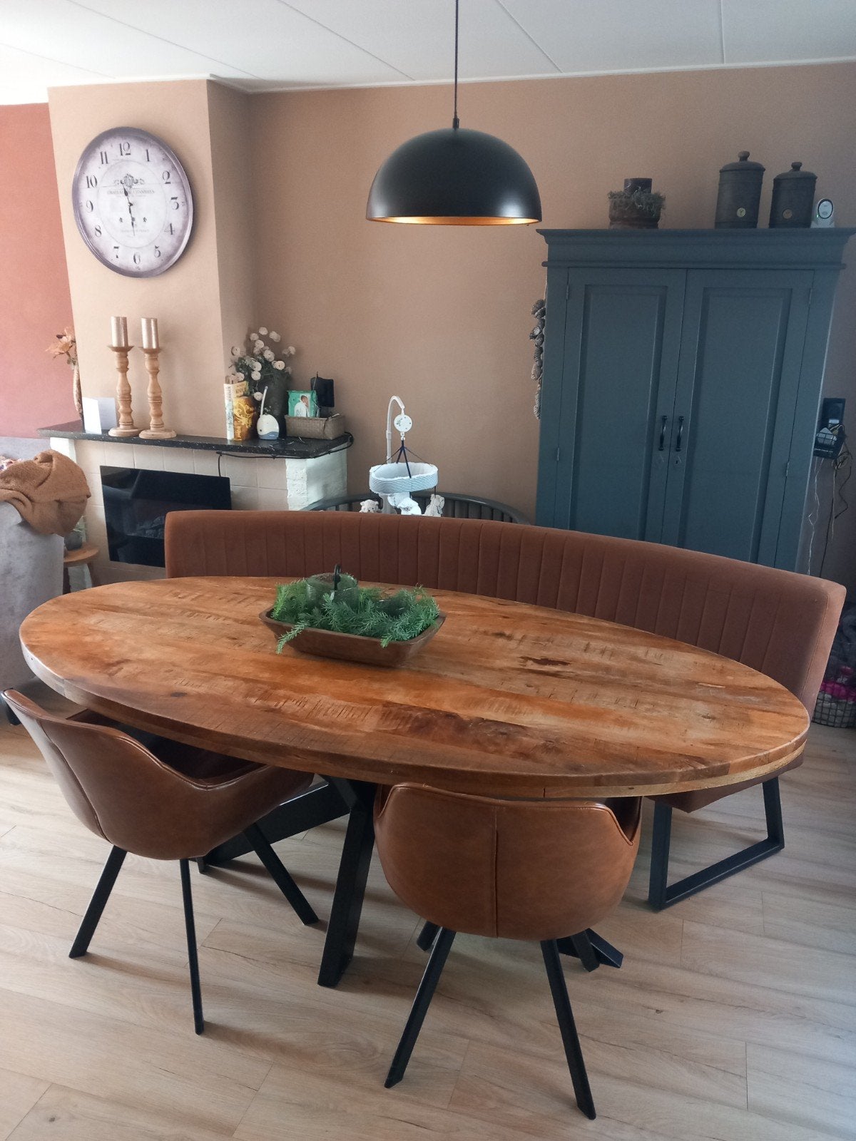Ovale eettafel 2.10m x 1.00m met spinpoot, Gebruikt, 100 tot 150 cm, 200 cm of meer, Vijf personen of meer