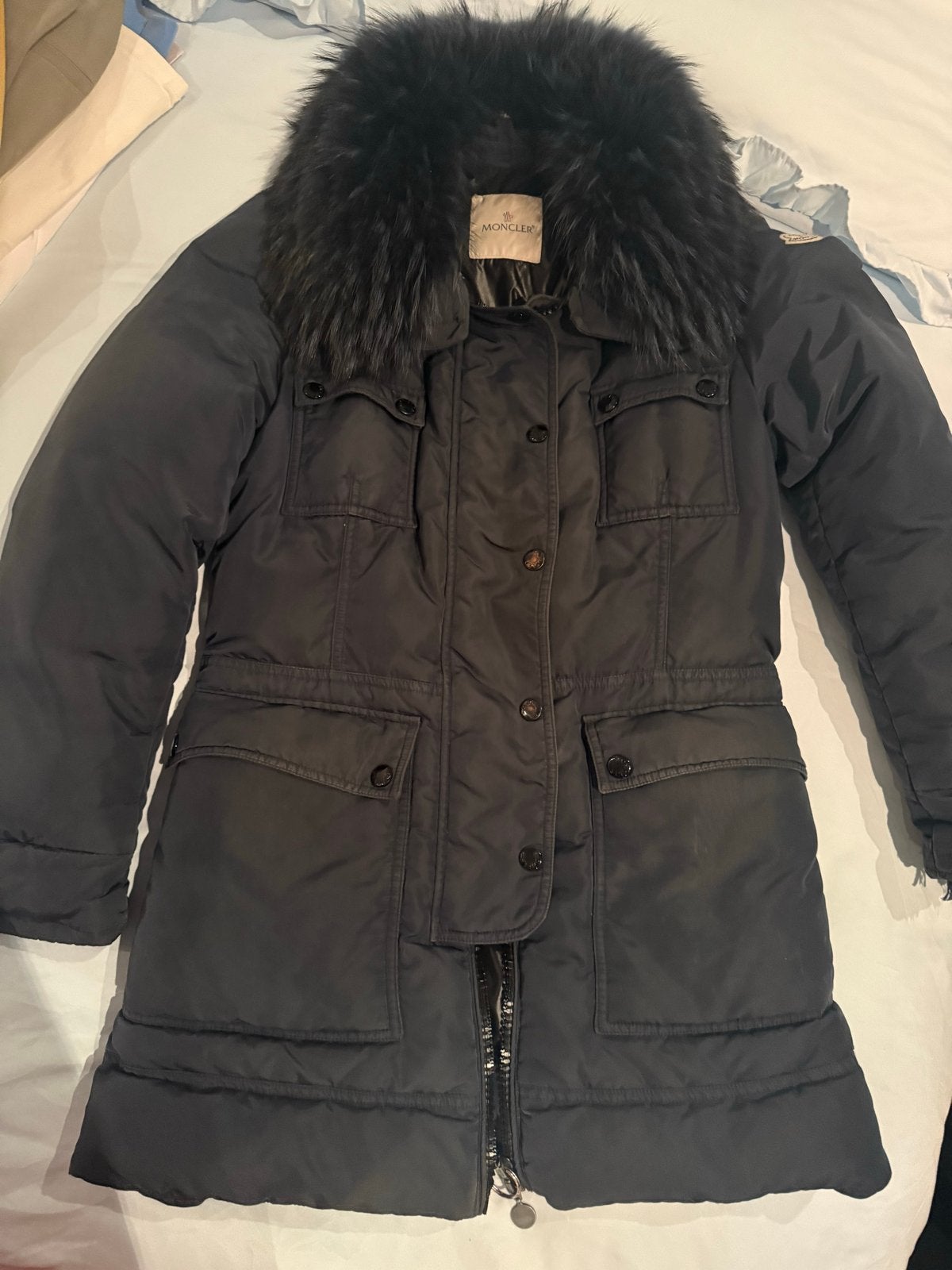 Moncler winterjas, Ophalen of Verzenden, Gedragen, Maat 38/40 (M), Blauw