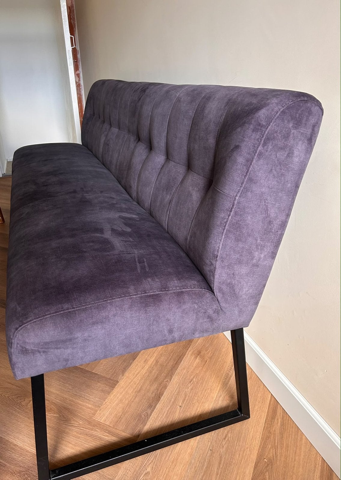 Stoere eetkamerbank en stoelen set - Grijs velours, Ophalen, Stof, Modern