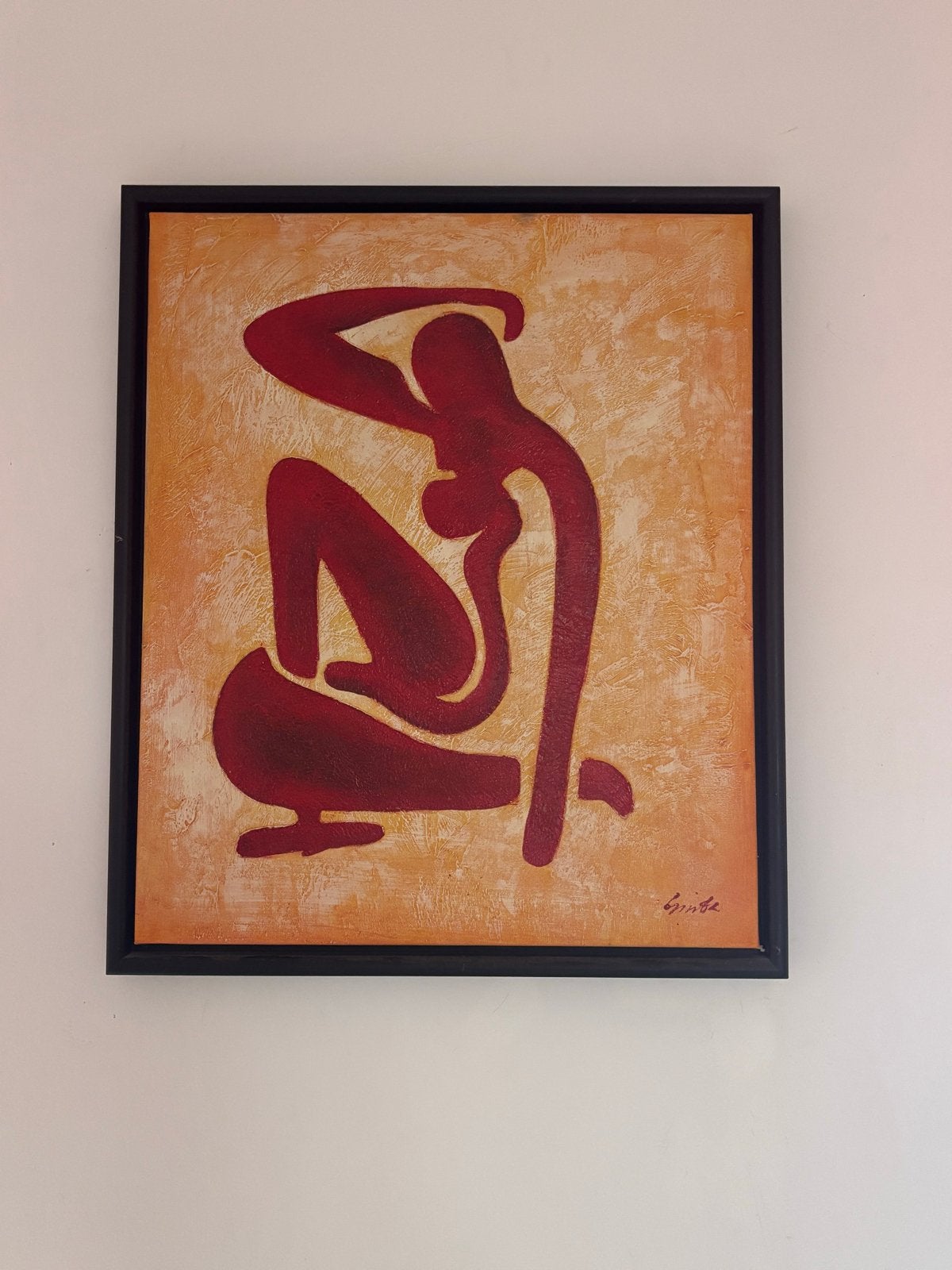 Mooi schilderij op doek – Matisse Stijl Incl Lijst (55x65 cm, Ophalen of Verzenden, Gesigneerd, Textiel, Figuren