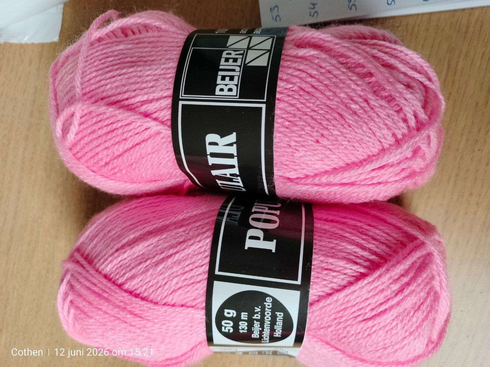 2 bollen roze Beijer Populair garen (50g, 130m), Hobby en Vrije tijd, Breien en Haken, Ophalen of Verzenden, Nieuw, Breien of Haken