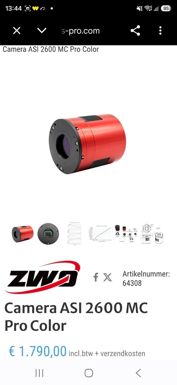 nieuwe zwo asi 2600 pro astrocamera winkelprijs 1750 euro, Audio, Tv en Foto, Optische apparatuur | Telescopen, Ophalen of Verzenden