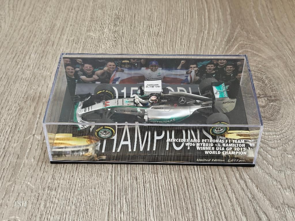 Mercedes W06, L. Hamilton, Winner USA 2015/World Champion !!, Ophalen of Verzenden, Zo goed als nieuw, Auto, MiniChamps