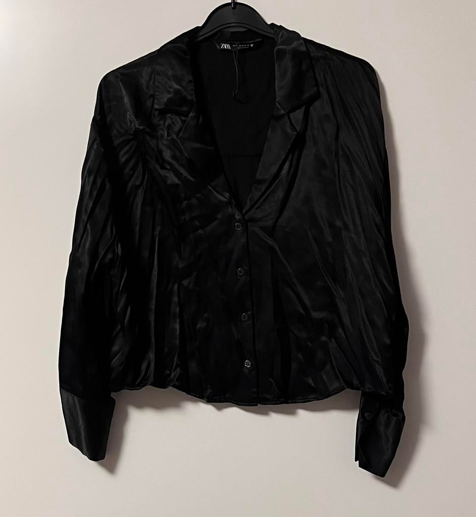 Zara zwarte satijnachtige blouse, tuniek, top, overhemd, Verzenden, Nieuw, Maat 38/40 (M), Zwart