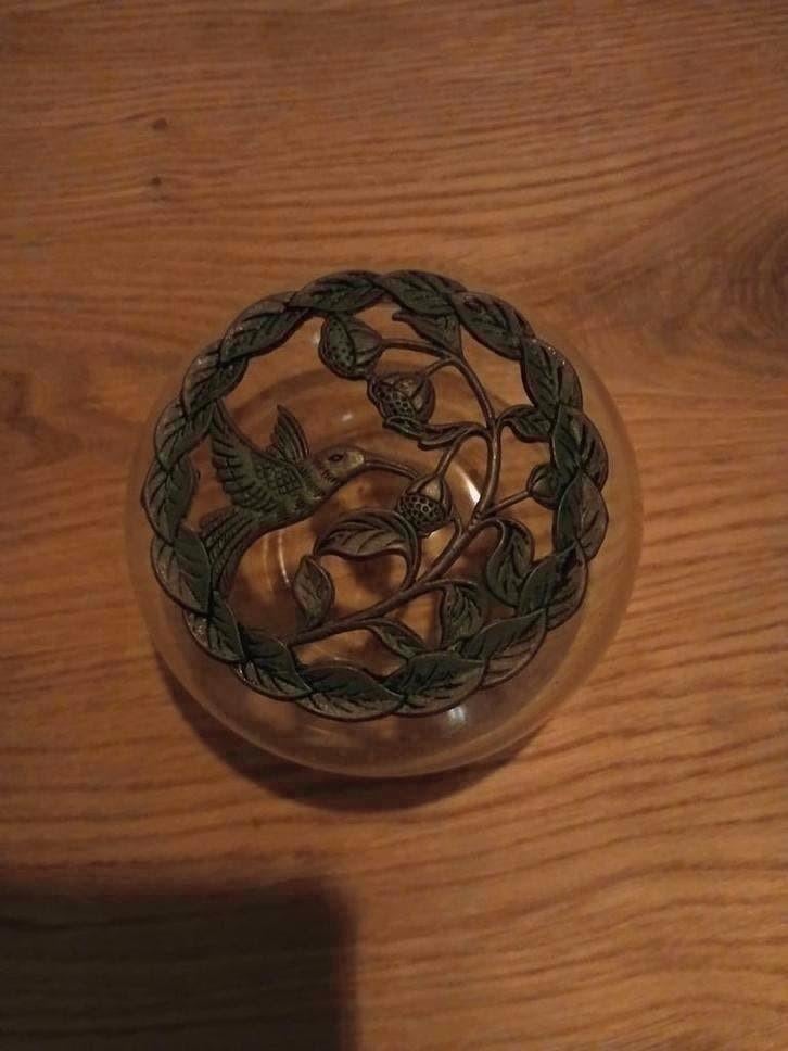 Vintage Glazen Pot Pourri Potje met Tinnen Deksel, Gebruikt, Schaal, Rond, Ophalen of Verzenden