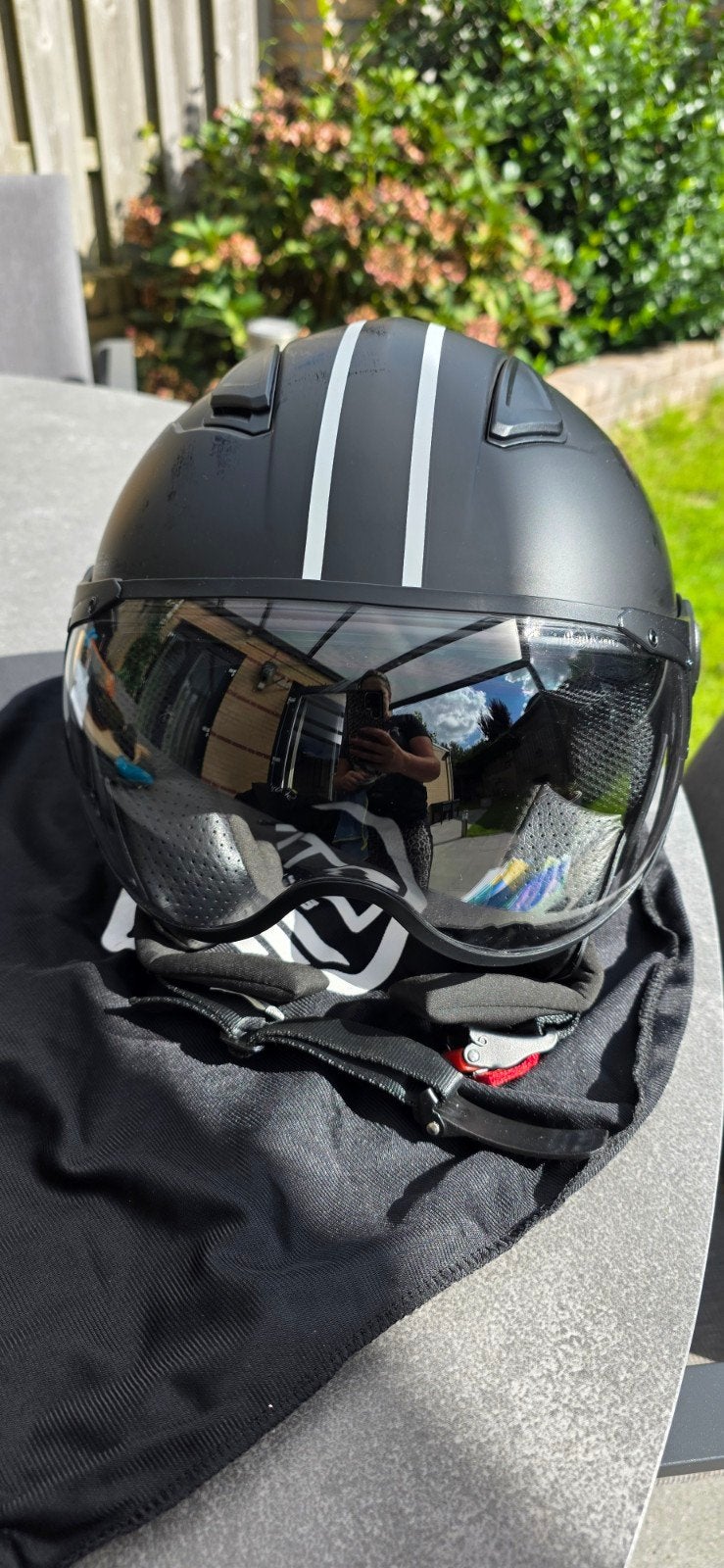 Vito Helmets Jethelm - Mat Zwart met Witte Strepen (Maat XS), Overige merken, XS, Dames, Jethelm