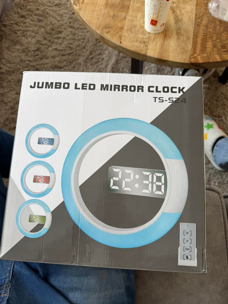 Jumbo led mirror clock, Huis en Inrichting, Lampen | Wandlampen, Ophalen of Verzenden, Nieuw, Kunststof, Modern