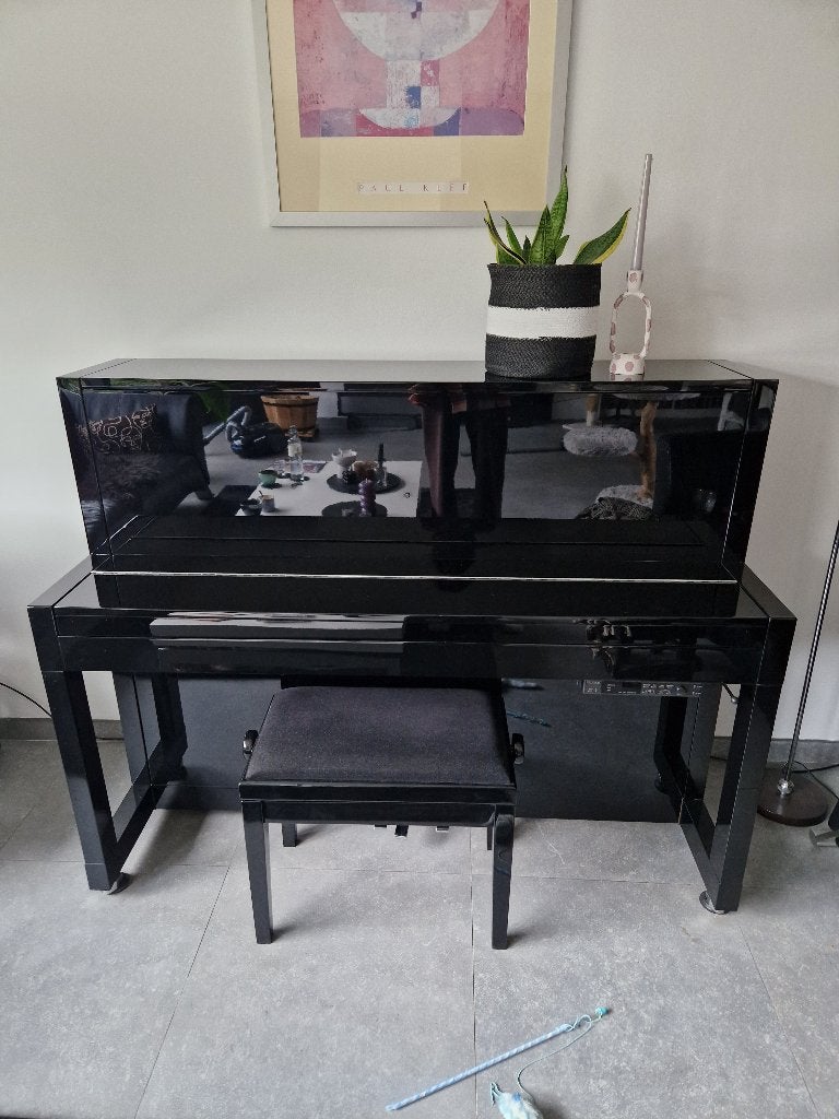 Zwarte hoogglans Feurich Piano, recent gestemd, Muziek en Instrumenten, Ophalen, Gebruikt, Zwart, Piano