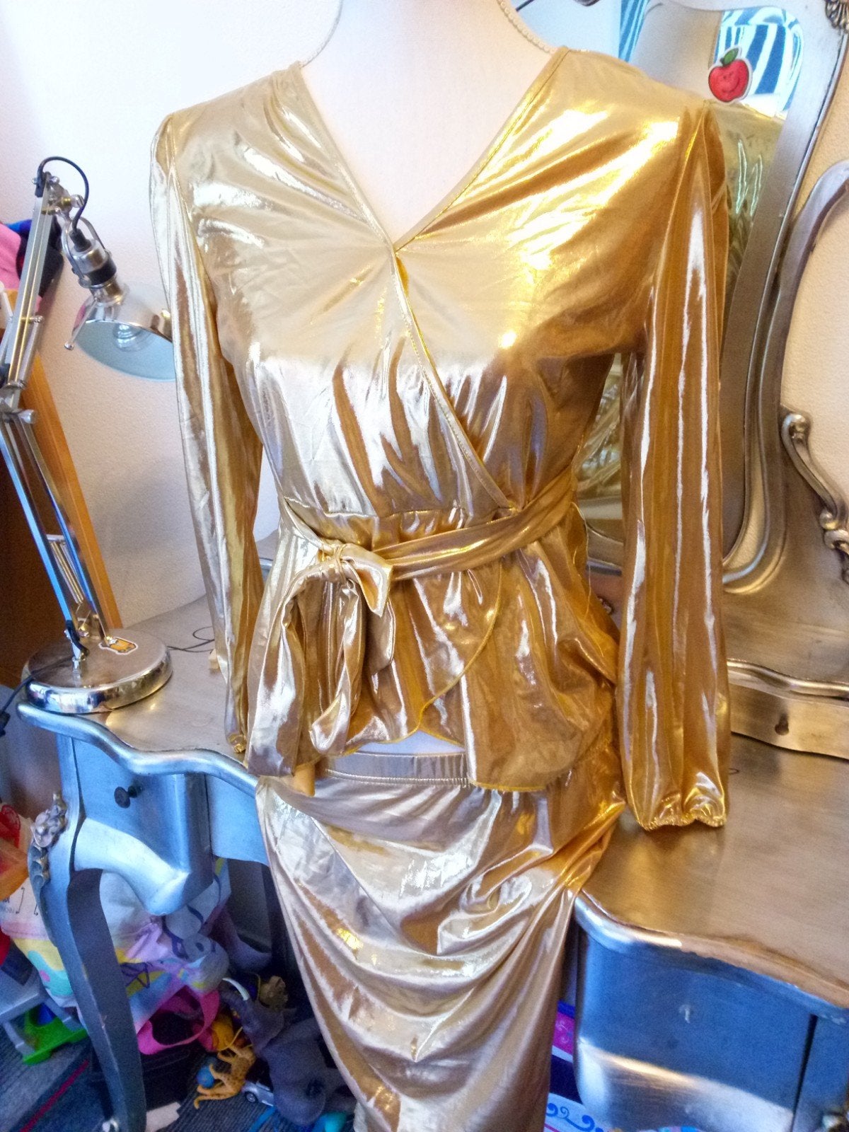 Gouden Colbert en Rok Dames Ensemble - Maat S, FOS Amsterdam, Ophalen of Verzenden, Zo goed als nieuw, Maat 36 (S)