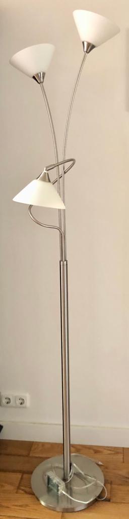Vloerlamp zilver met witte glazen kapjes, Ophalen, Zo goed als nieuw, 150 tot 200 cm