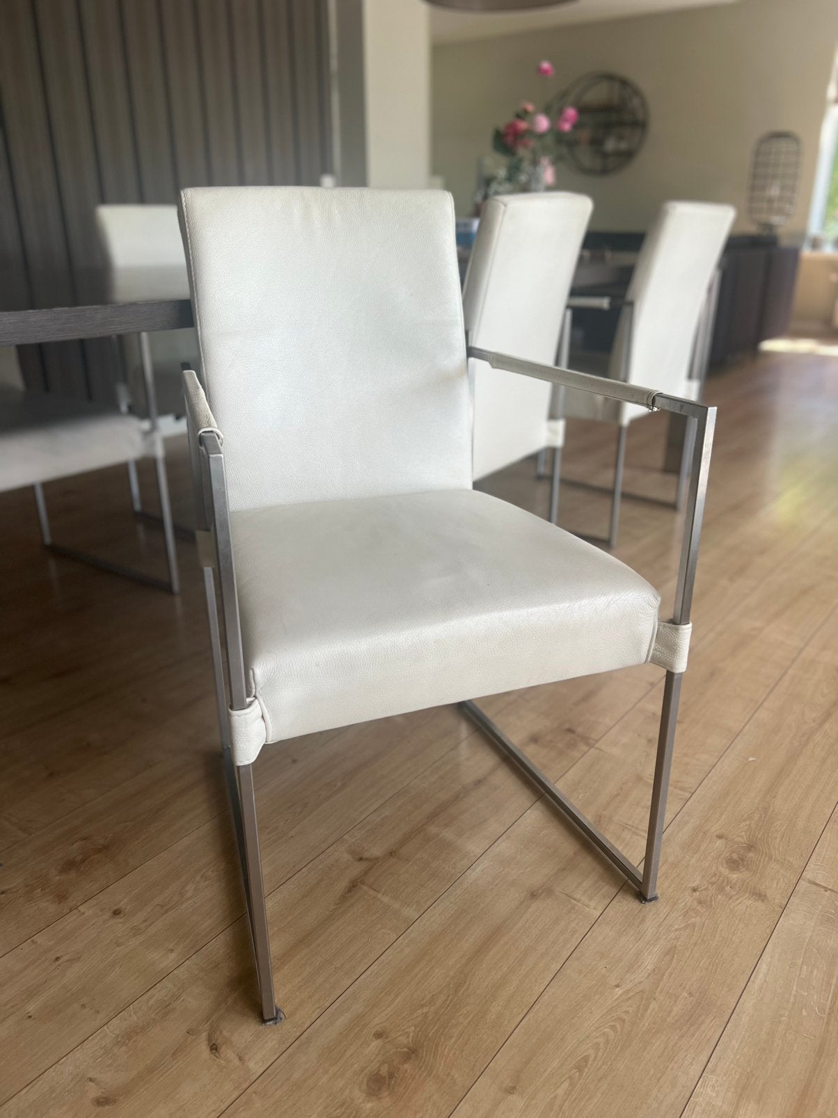 6 Eetkamerstoelen Elements Bert Plantagie wit leer verstelbr, Ophalen, Gebruikt, Modern stijlvol en strak, Wit
