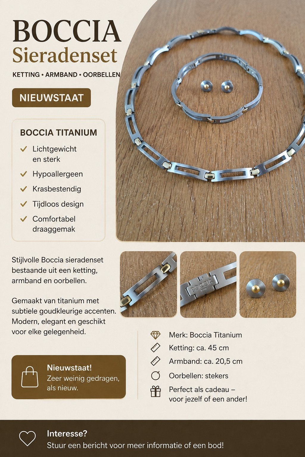 Boccia, sieradenset, Sieraden, Tassen en Uiterlijk, Kettingen, Ophalen of Verzenden, Zo goed als nieuw, Overige materialen