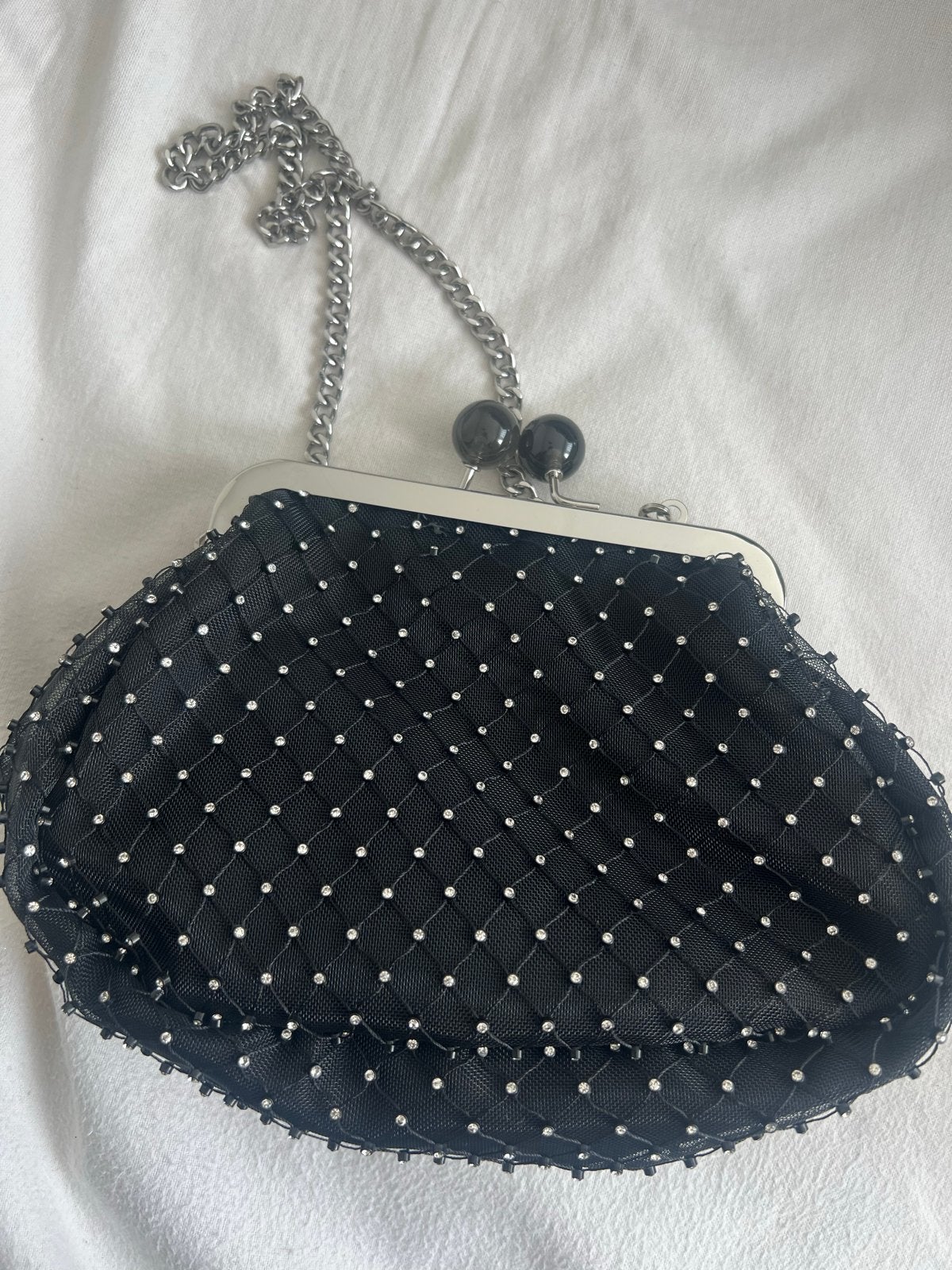 Zara avondtasje met kralen en ketting, Ophalen of Verzenden, Zo goed als nieuw, Zwart, Avondtasje