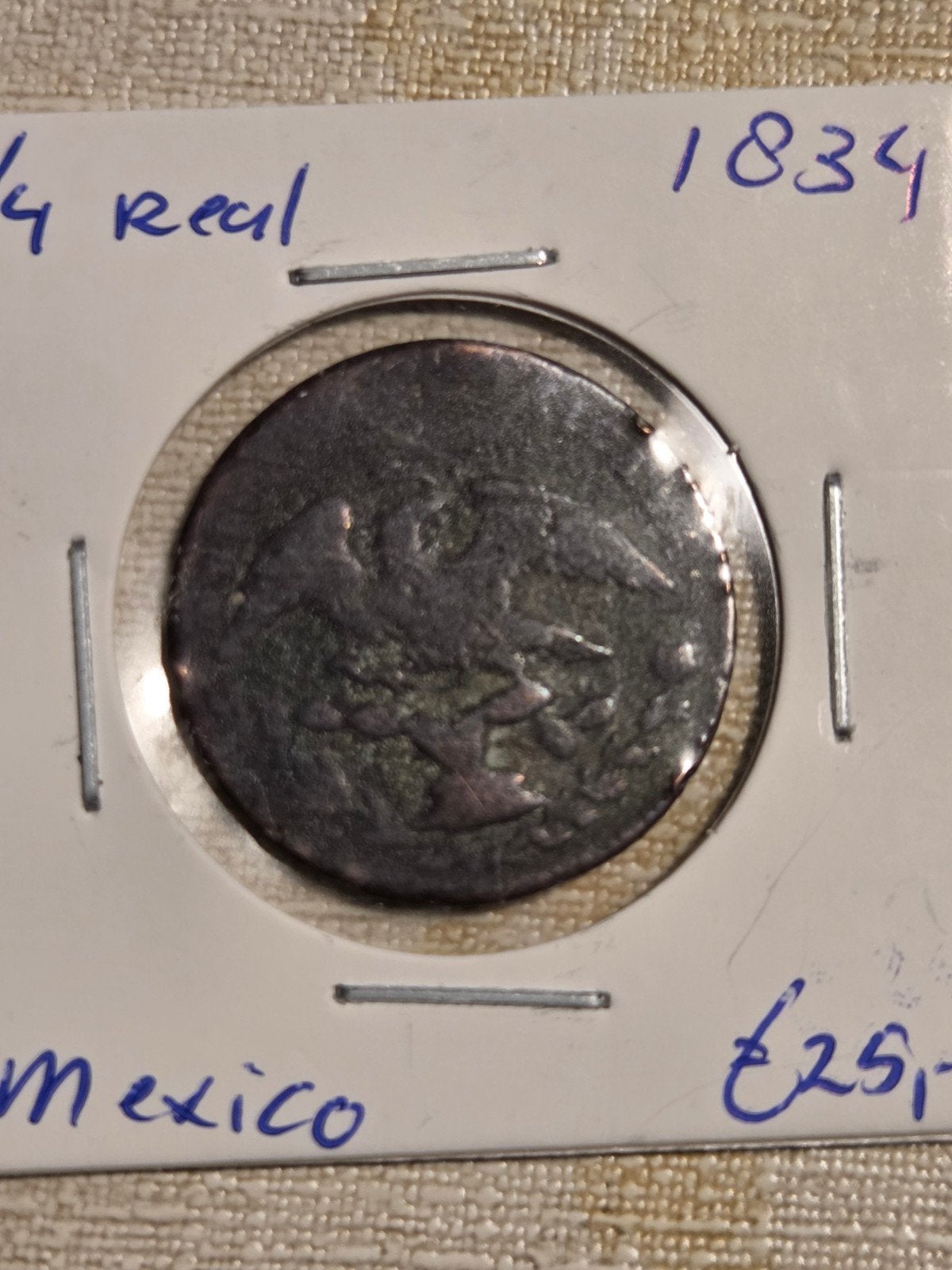 Zeldzame Mexicaanse 1/4 Real munt uit 1834, Ophalen of Verzenden, Centraal-Azië, Losse munt