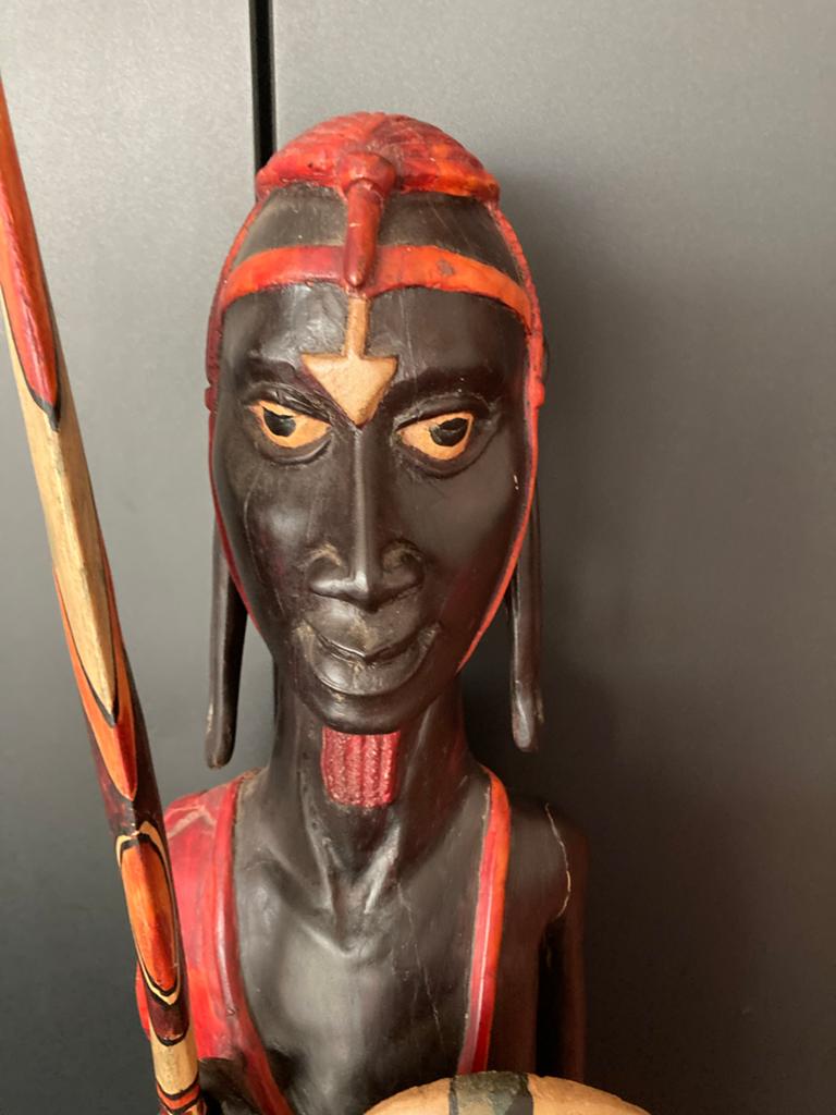 Keniaans houtsnijwerk - Masai krijger - 140 cm hoog, Ophalen of Verzenden