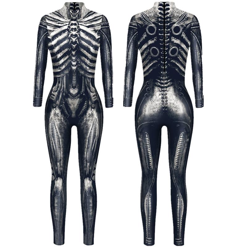 Dames catsuit 6 / bodysuit zwart skelet robot jumpsuit feest, Maat 38/40 (M), Verzenden, Nieuw, Overige thema's