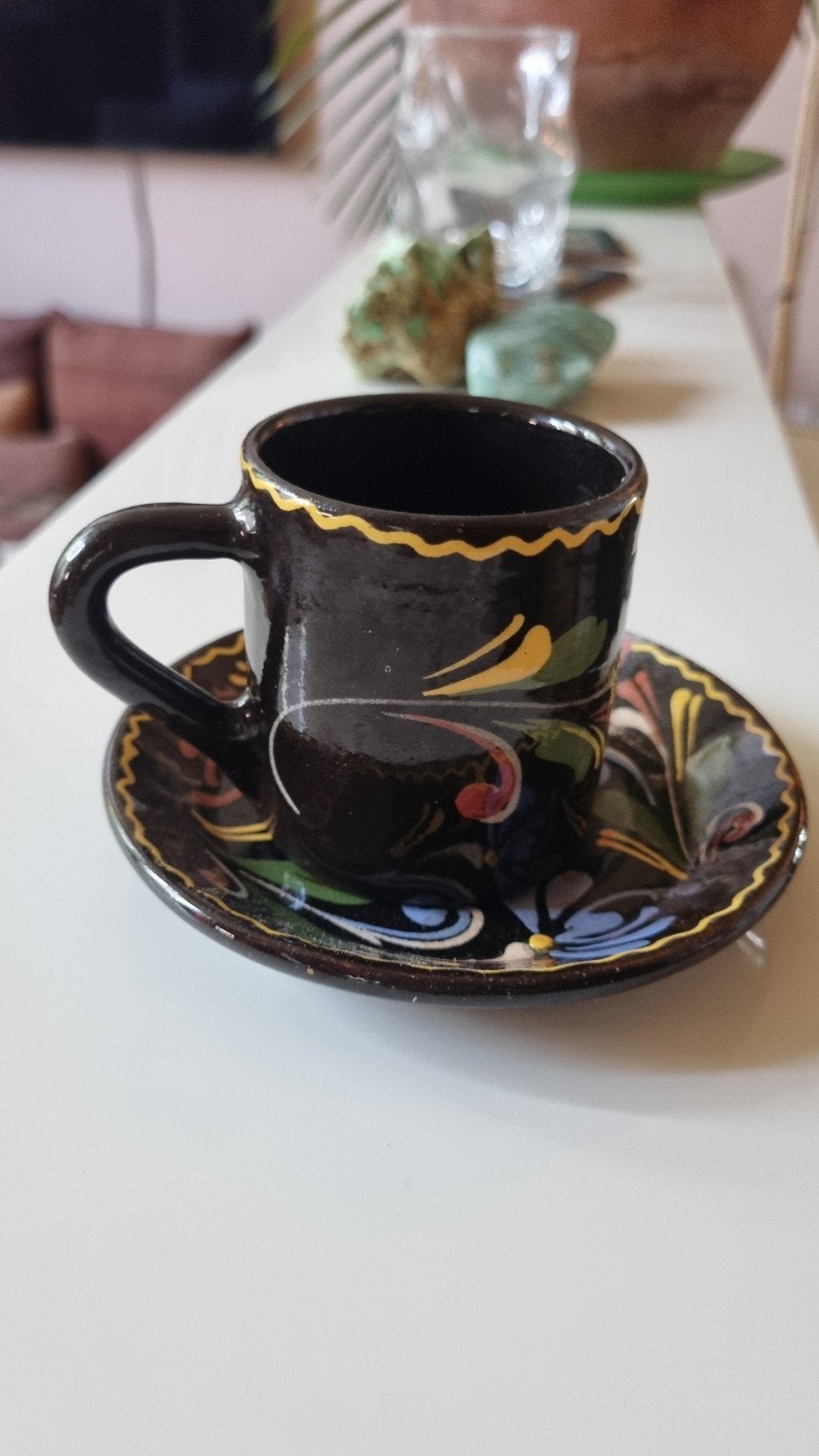 Handgeschilderd espresso kopje met schotel, Ophalen of Verzenden