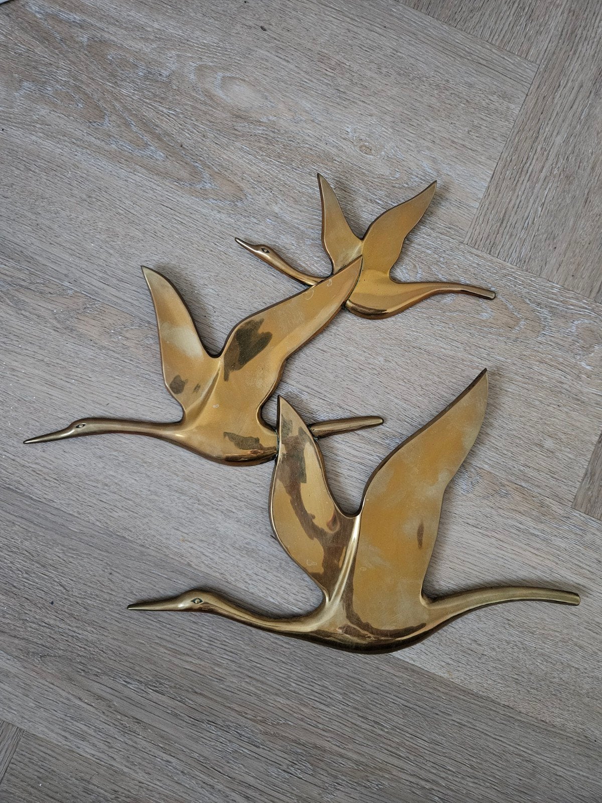 Vintage messing vliegende zwanen wanddecoratie set, Ophalen of Verzenden