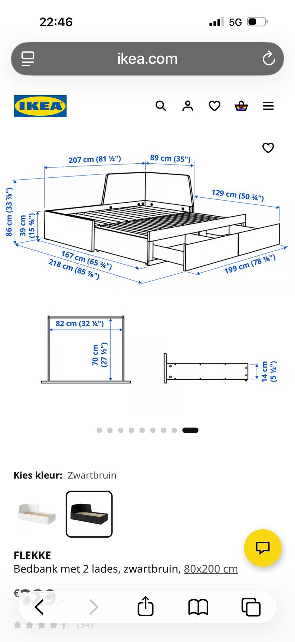 IKEA FLEKKE Bedbank met 2 lades, zwartbruin, 80x200 cm, Gebruikt, Eenpersoons, Zwart, Ophalen of Verzenden