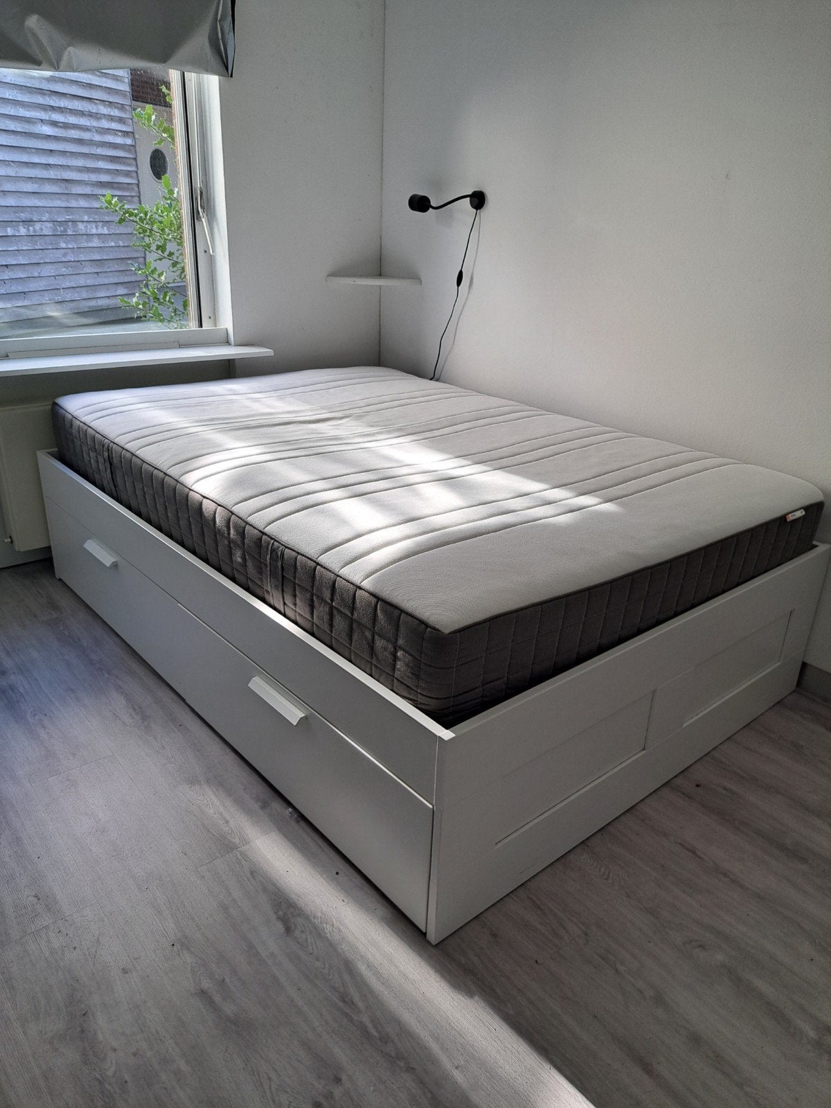 IKEA BRIMNES bed 140x200 cm met opberglades + matras, Ophalen, Wit, Tweepersoons, 140 cm