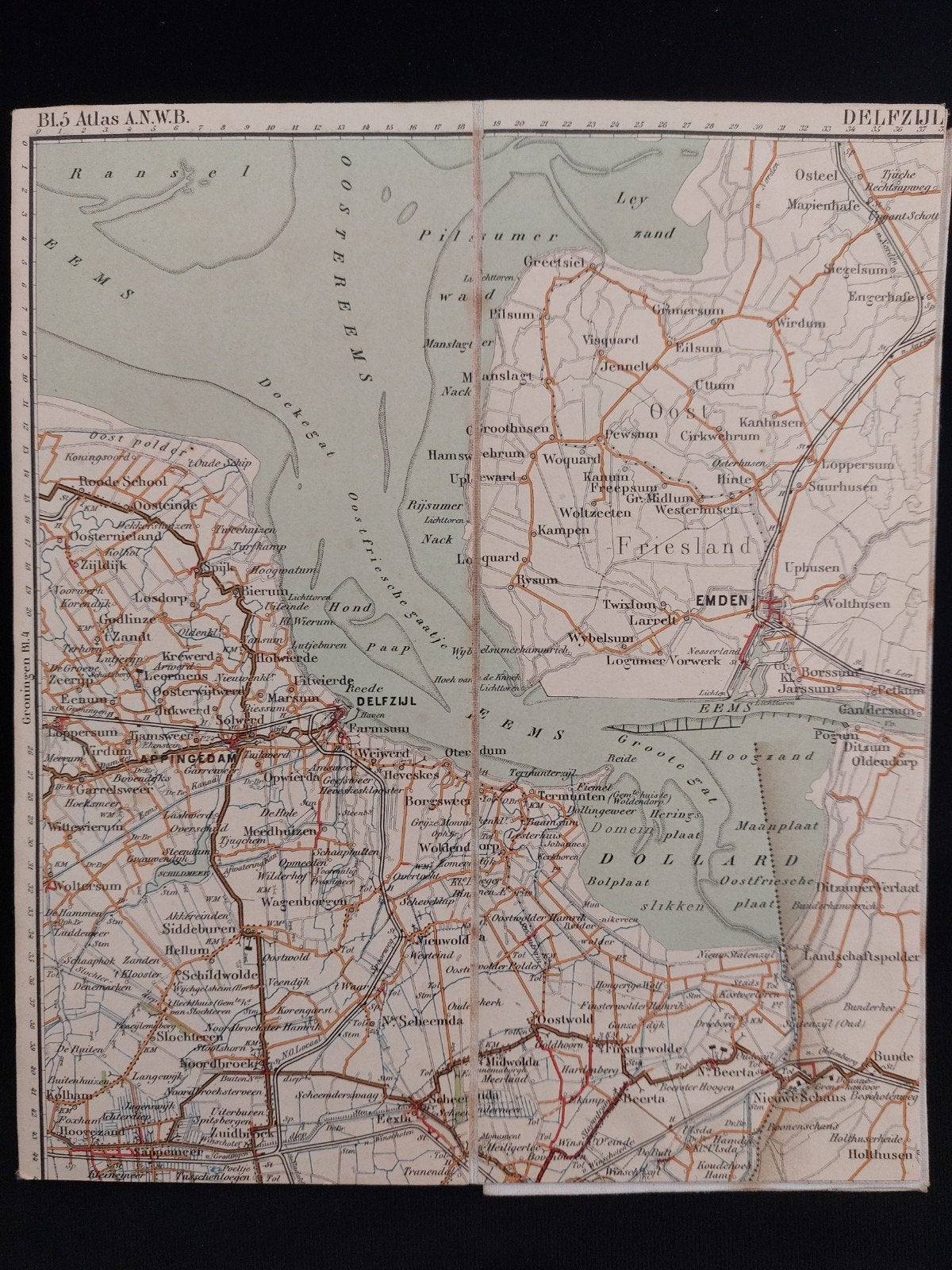 5 Delfzijl en omgeving plattegrond ANWB uit 1920, Boeken, Gelezen, ANWB, Ophalen of Verzenden, Landkaart