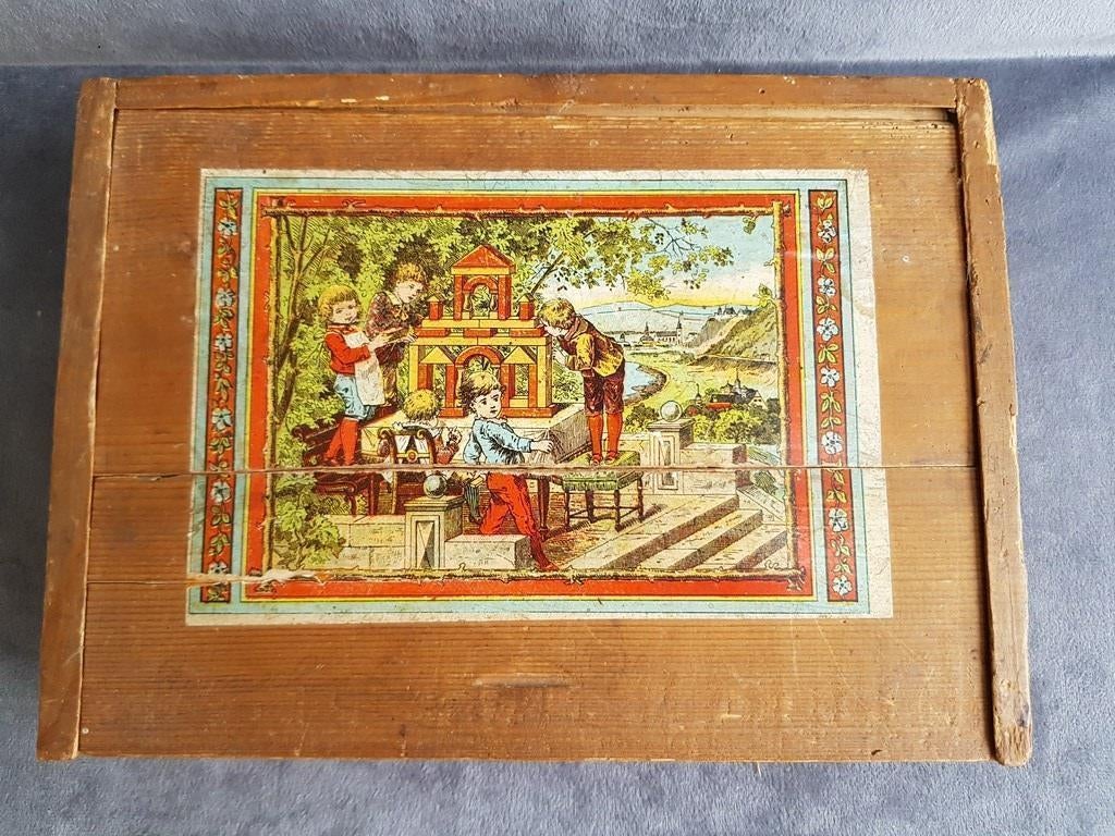 Oud kinderspeelgoed, blokkenkist met blokken [ 2 ], Antiek en Kunst, Verzenden
