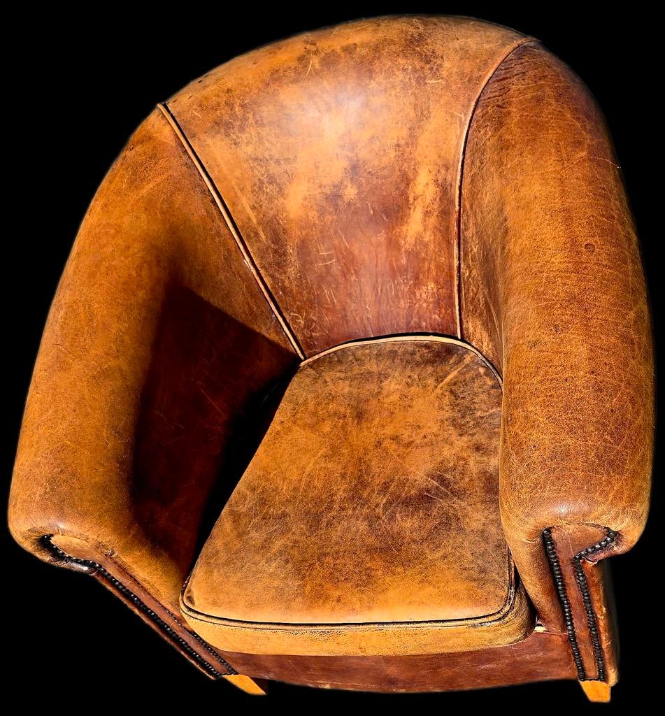 Vintage schapenleren Fauteuil - Cognac Kleur + BEZORGING, Ophalen of Verzenden
