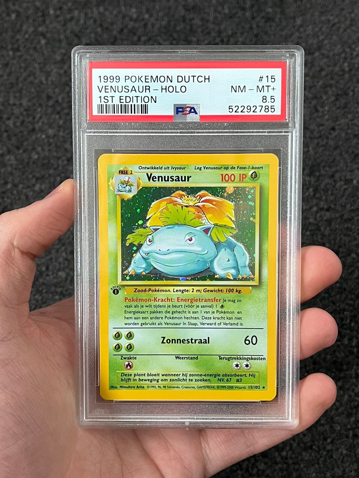 Pokémon POP 3! - PSA 8.5 1st edition Dutch Venusaur base set, Ophalen of Verzenden, Zo goed als nieuw, Losse kaart, Foil